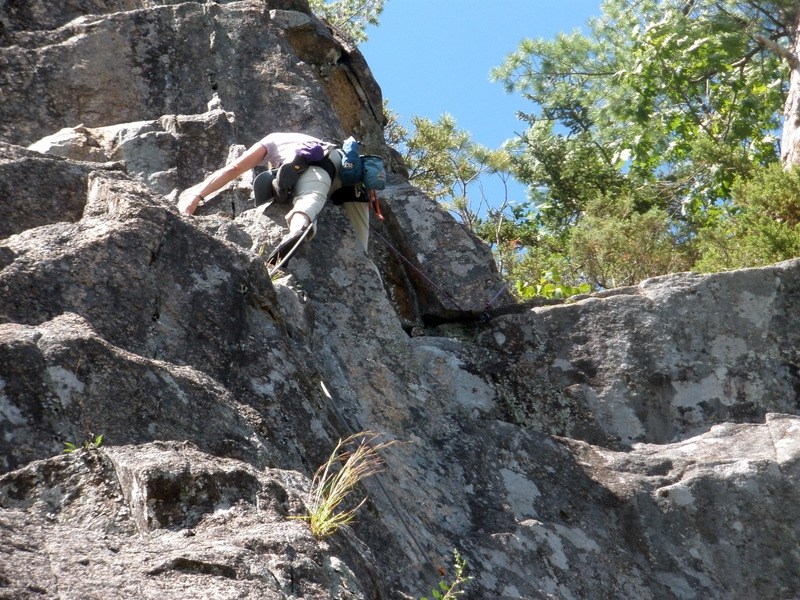 S Matz on our P2 climbing the left side variant..."unlikely looking, but easiest way"