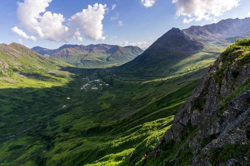 Nice views down valley as Tommy nears the top of Smoked Bluffs on a hot summer afternoon.