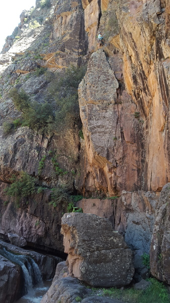 Bio at the top of pitch 1 during the first ascent