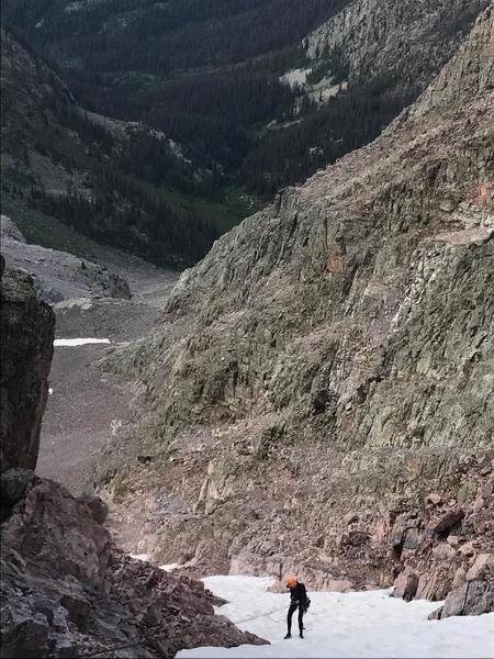 The first rap down the North-facing snowfield.