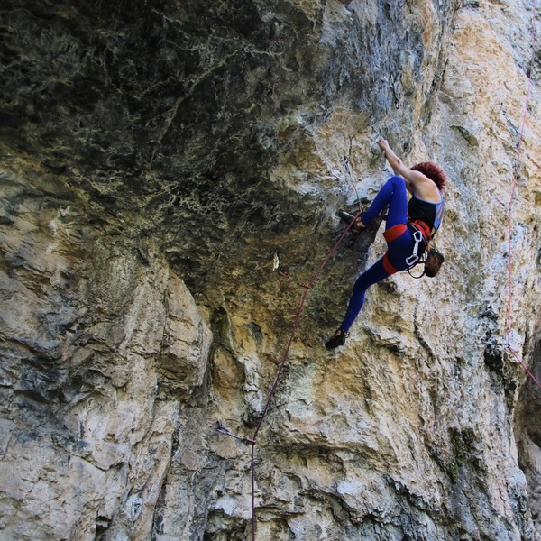 Pulling the Crux at the second bolt!