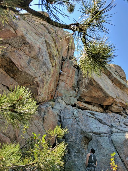 Tony Leads Dozer (5.10a?), Chris Seber Belays