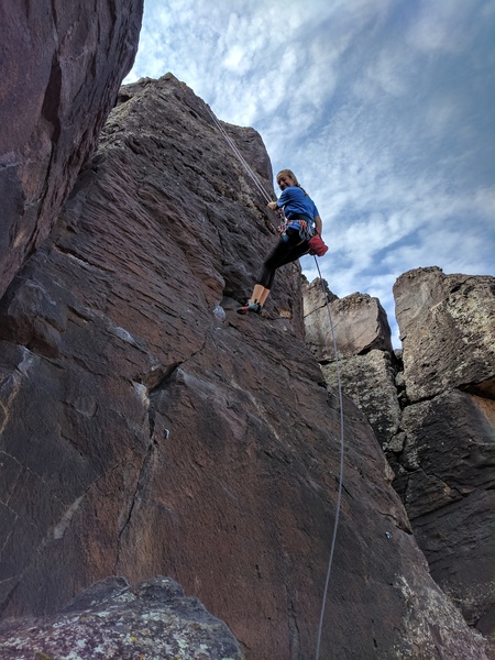 Haley rapping down after cleaning a route. Somewhere on the shady side.