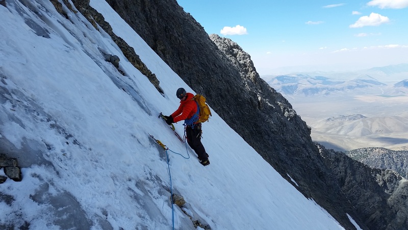 On the traverse over from the main colouir to the summit colouir.
