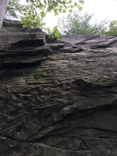 I found this a bit easier to figure out than Mild Horses, the 5.5 to it's right. Nice climb and a good first lead for someone just starting out on slabs.