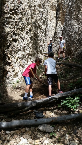 Everyone chipping in for trail work at the base of Cragganzenden