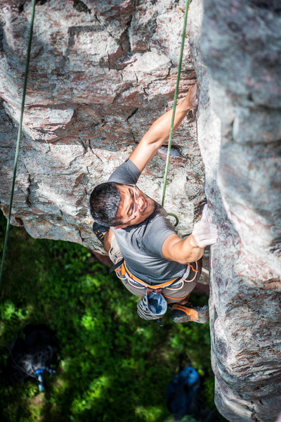 Kaz pulling through the end of the hard climbing