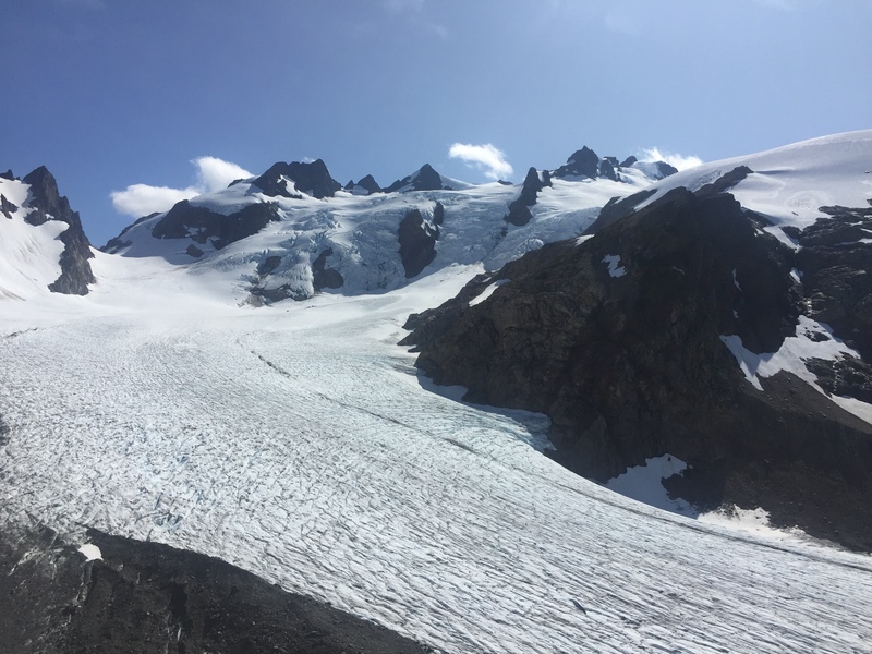 View up towards Snow Dome and Olympus from the Lateral Moraine