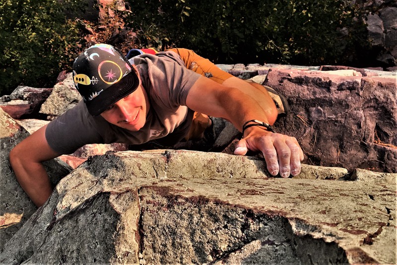Kyle Harding hucks a lap on Basswood Chimney during a quick sans cord romp up Balanced Rock Ridge.