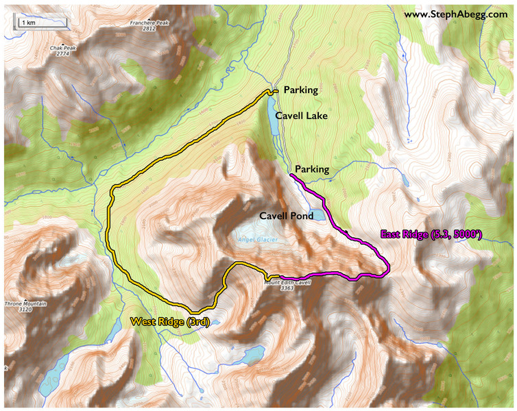 Map of East Ridge and West Ridge routes.