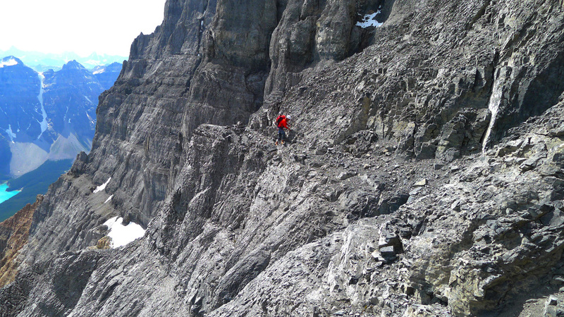 Routefinding a bit below the summit ridge.