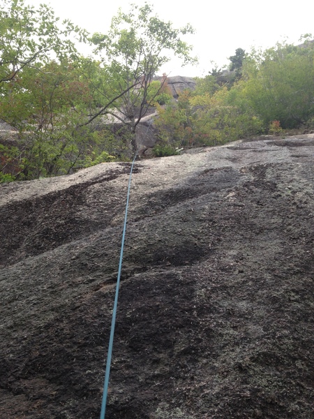 This is the mellow slab, you can see the belay tree and wayyy up there the final headwall