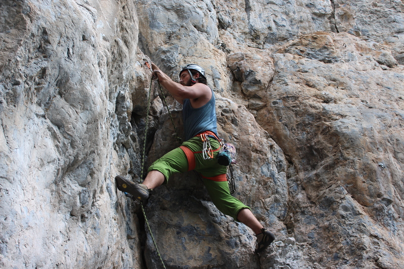 Me, clipping the second bolt on Corporate Greed. Great climb, wish it were longer.