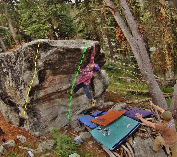 K. Redberg on 'URB'
<br>
<br>
Yellow: Anderson's Arete
<br>
Green: Unicycle Riding Bear