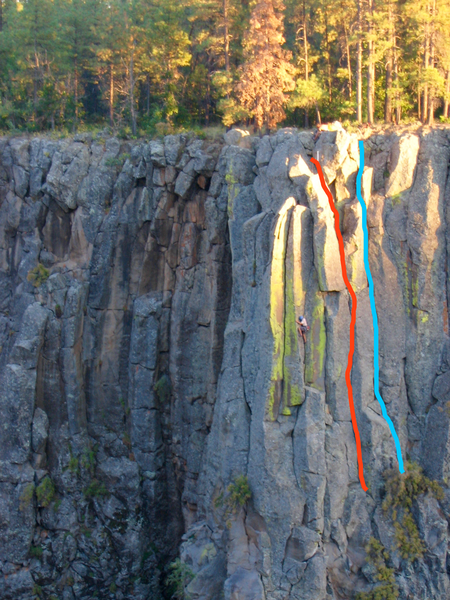 Climber on Birds of a Feather. Red's Crack in Red...Oh Boy in Blue
