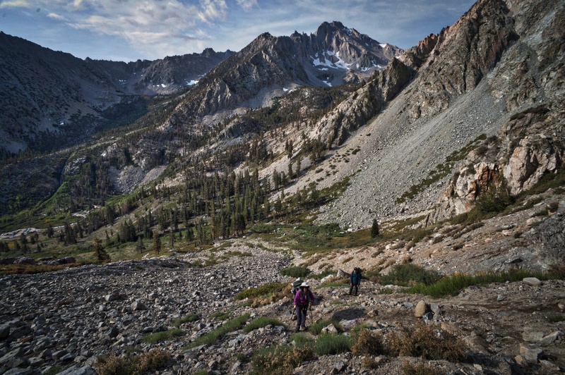 Sara Susca and Scott Nomi on the steep opening section of the Golden Trout Lake Trail.