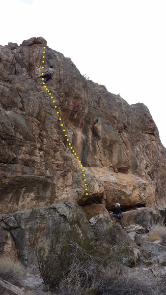 A fantastic, variety pack route (jugs then slopers then mantle ledge then crimps to finish)