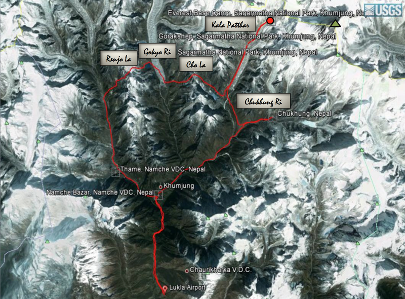 Map of our trek in the Khumbu region