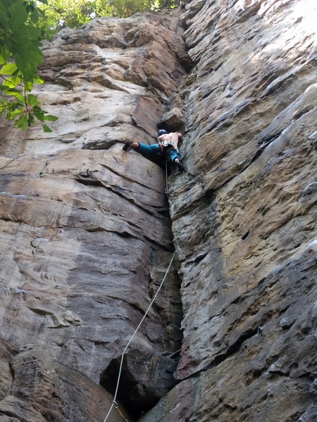 Nick working the glitch on his first trad route