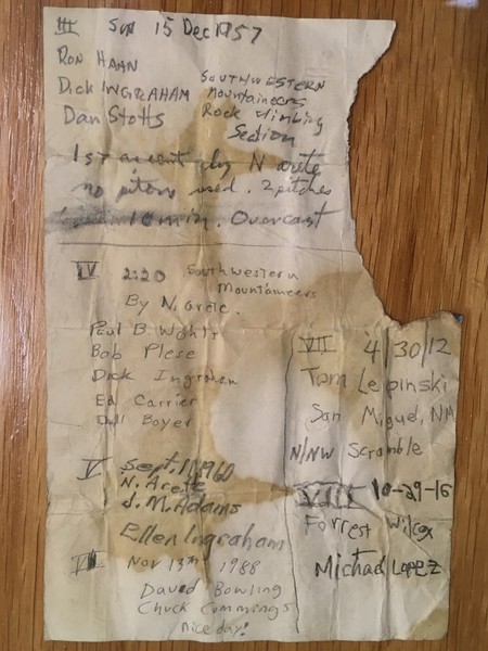 The majority of entries from the original S-1 summit register were on this tiny page.