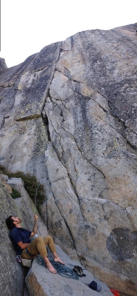 Matt showing us the comfy belay spot at Nova Express