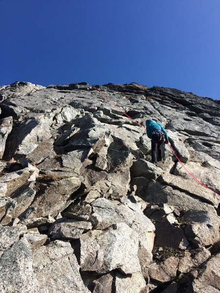 Rappelling from the summit shelf