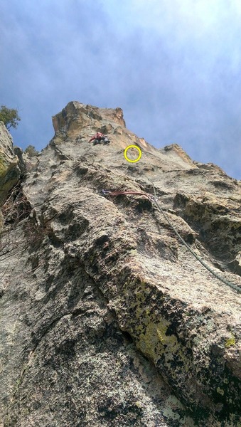 Wes on the excellently exposed second pitch. Bolt protects committing move