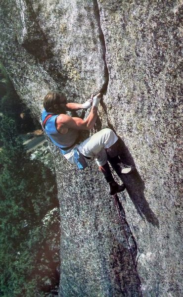 Ray Jardine on The Phoenix (5.13a), Yosemite Valley
<br>
<br>
Photo by George Meyers