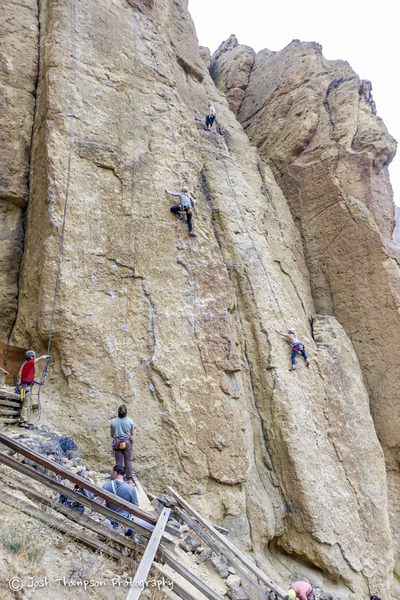Helium Woman, climber on left