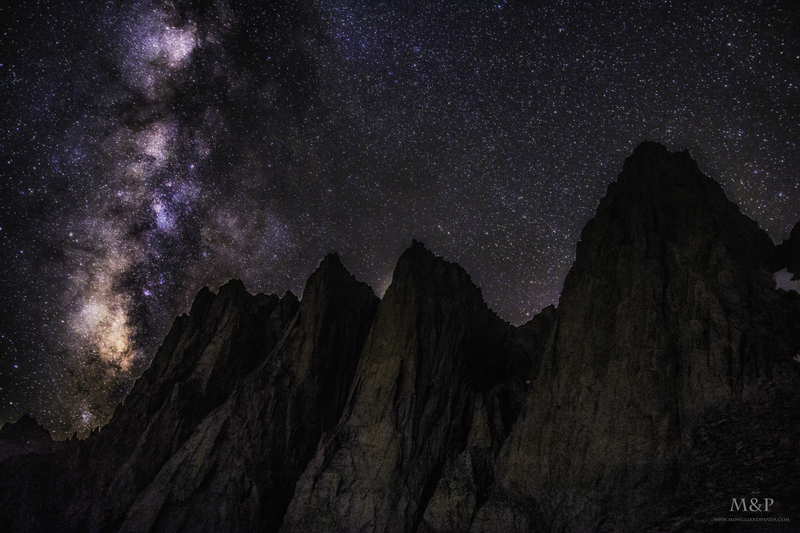 Milky way rising over Mt. Whitney and the Needles. The image was shot at 1.00 am from the Iceberg lake (12,600+ feet) at the foot of the East face of Mt. Whitney.
<br>
<br>
The peaks seen in this frame are (L to R) - Third needle, Day needle, Keeler needle and on the far right Mt. Whitney.