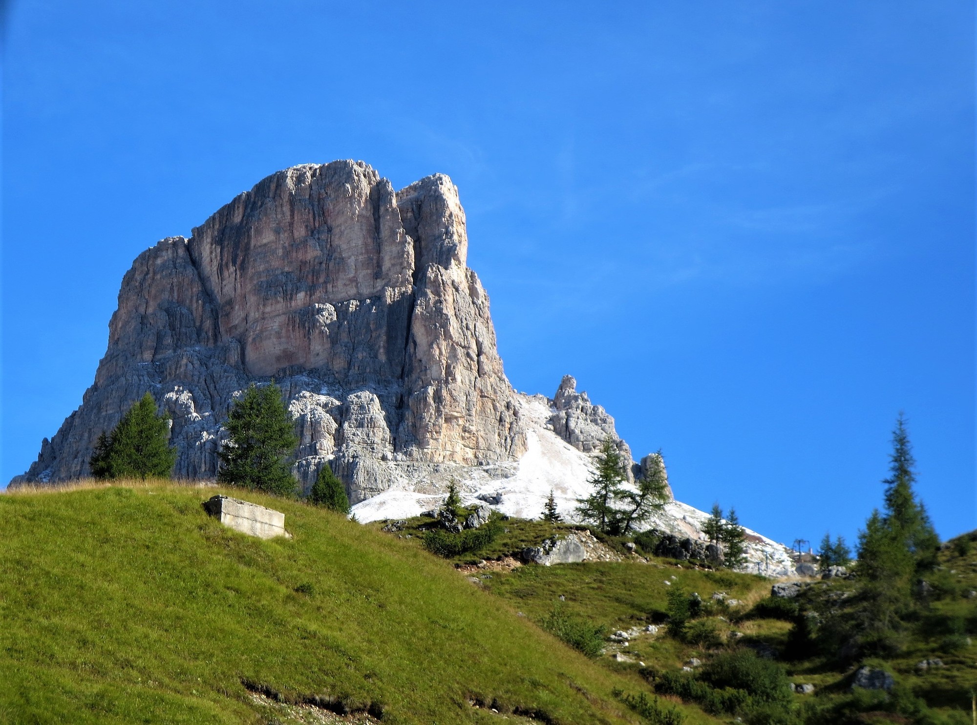 SW Face of Monte Averau. Via Alvera climbs right of centre