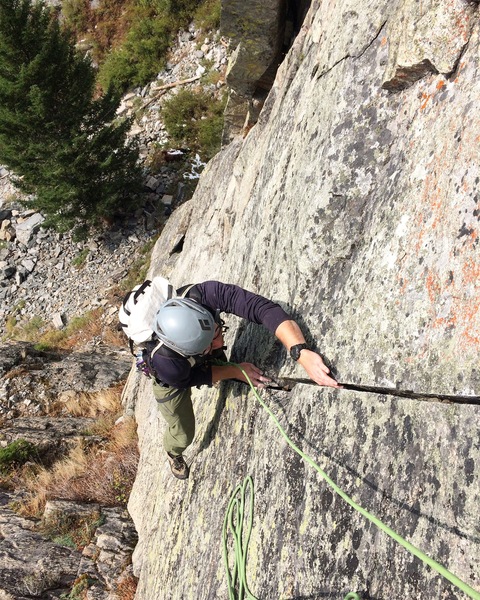 Nearing the belay atop P1.