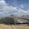 View of approach to Cathedral (far left) and/or Matthes (far right) coming from Tenaya