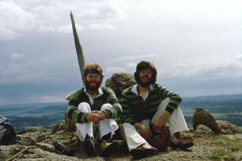 Dave Collingwood and Jim Hoste atop Devils Tower in 1980. Both were graduate students in mathematics at University of Utah at the time.
