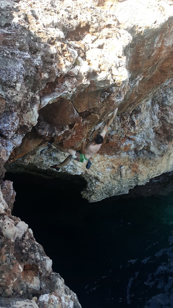 Pulling through the crux.