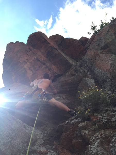 Ted leading on triple decker. The route was pretty overgrown