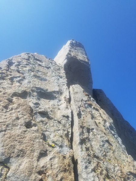 Looking up at the crux pillar.
