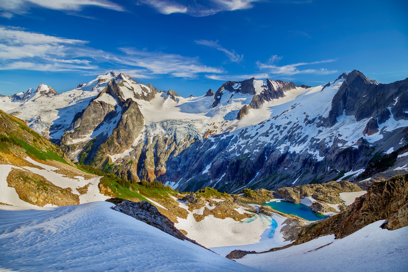 Dome Peak and White Rock lakes as seen from the South Cascade Glacier Col