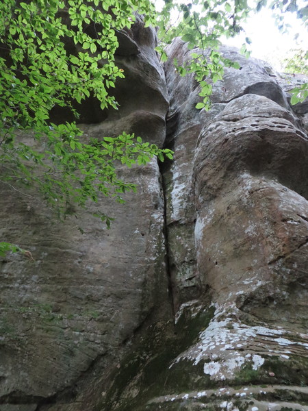 Scrabble up the mossy slope, dig into your double "hand crack," and find your salvation in the dirty chimney.