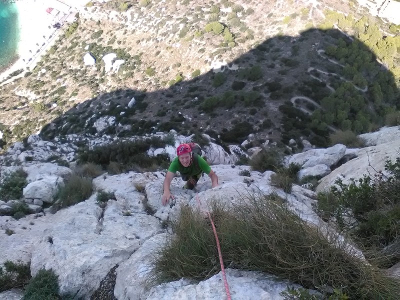 Just below the summit. The switchbacks of the approach trail are visible far below.