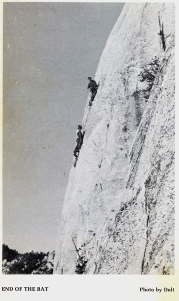 When I was young I was inspired by this old photo from Chuck Wilts' guidebook, and the obvious challenge that the caption threw down, wondering, will the rest of it go?
<br>
<br>
Photo by William "Dolt" Feuerer
