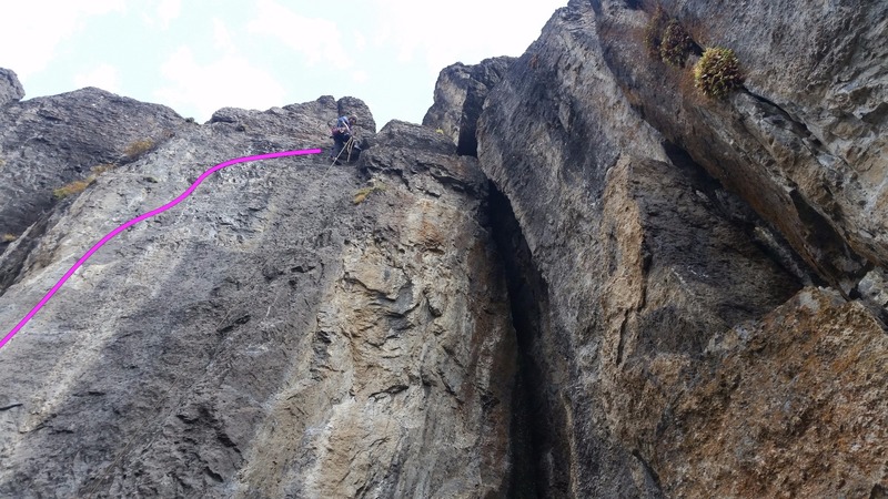 Shawnee at Talk of the Town anchors after climbing Goat Debris. We didn't see a bolted anchor for this route, but Talk of the Town anchors worked fine.