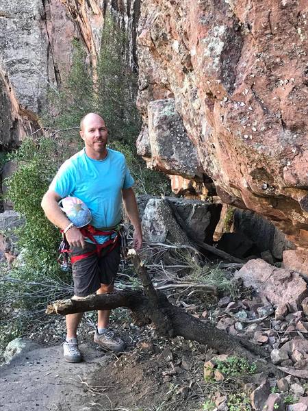 Aaron sports a Webbing harness on lead for the FA. Both Aaron and Nate are Marines, thus the name Semper Gumby.