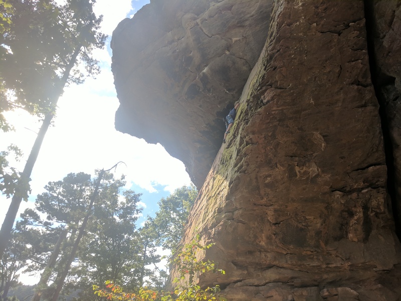 Jeff works his way up the slab on Brick Attack