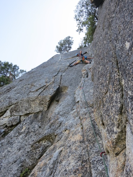 P10 (our P7). Head left shortly after you reach the small tree above to get to new rap route.