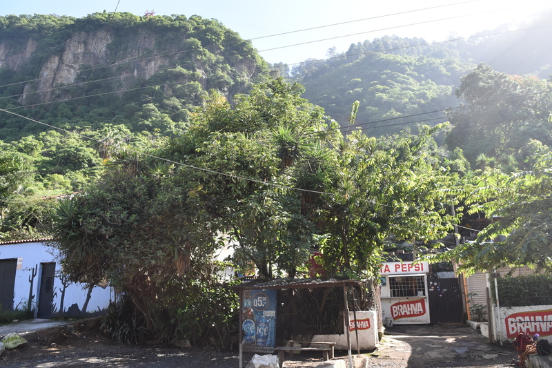 1. View of the crag from the street. You can also see julios store where climbers go in.