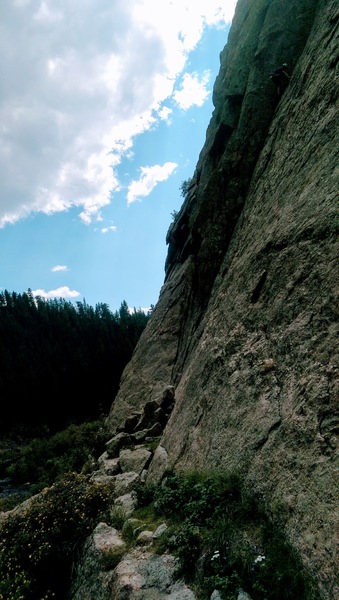 Climbing Moby Grape, the belay is below the crack, awesome day of climbing.