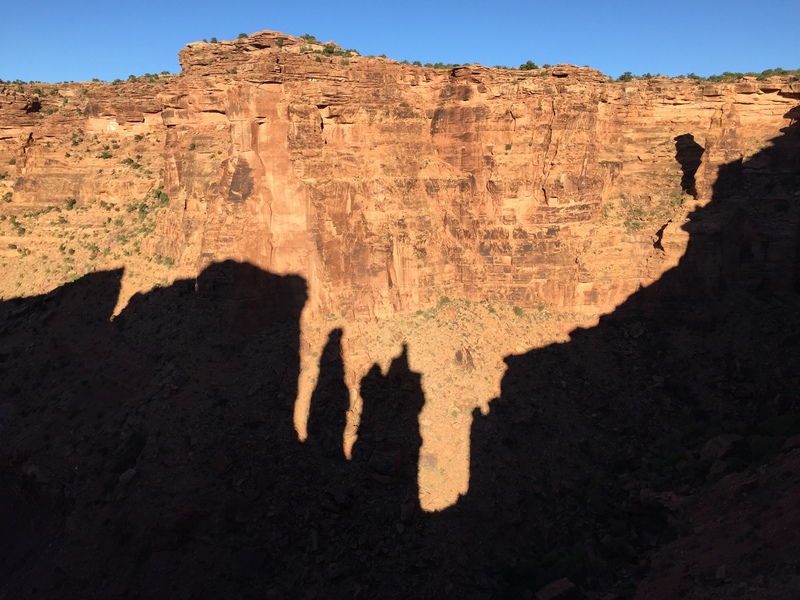 Sunset shadow of Dolomite Tower and Lighthouse Tower from the third pitch of Lonely Vigil