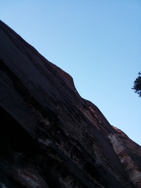 Climber traversing back to the left.
