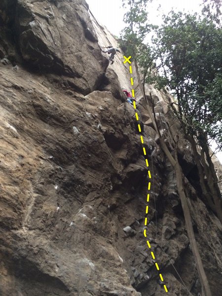 El Diedro (climber is at the ledge about to start up the corner)
